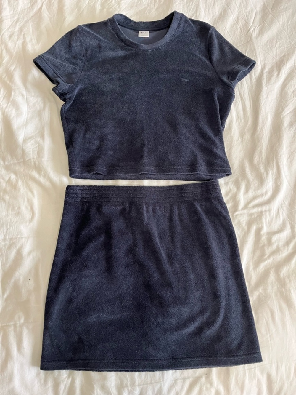 TNA Aritzia Crest Terry Cloth Mini Skirt Total Eclipse Navy Blue